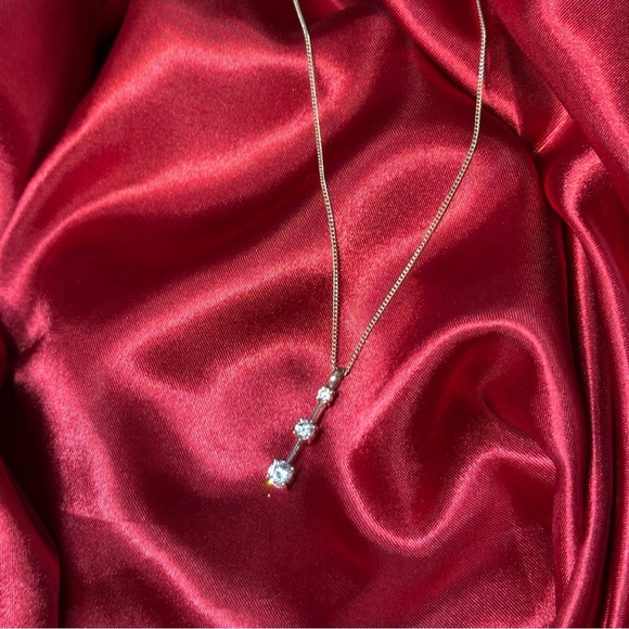 Sterling Silver Drop Pendant Necklace 3-Stone CZ - Picture 6 of 9